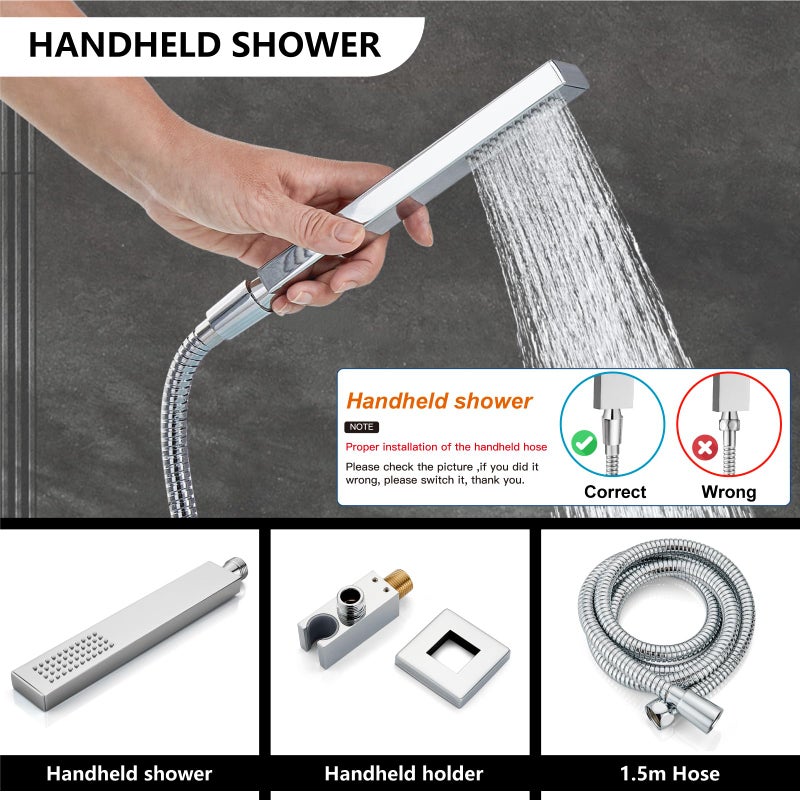 Midanya Shower Faucet Set,Wall Mount Shower System with Square Rain Shower Head and Hand Sprayer, Rough-in Valve Body and Trim Kit Included,10 Inch,Polish Chrome - Image 5
